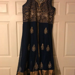 Designer Heavy Stone Work Net Navy Blu Anarkali